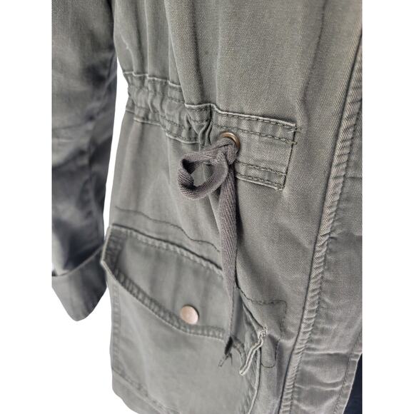 Olive Green Canvas Military Utility Jacket w/ Floral Embroidery, Size S - Picture 6 of 7